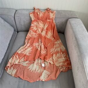 Tropical Coral and Cream Midi Dress